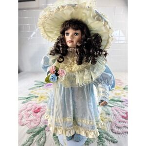 Dynasty Doll Collection Vintage Victorian Porcelain Doll Blue Dress 16 Inch